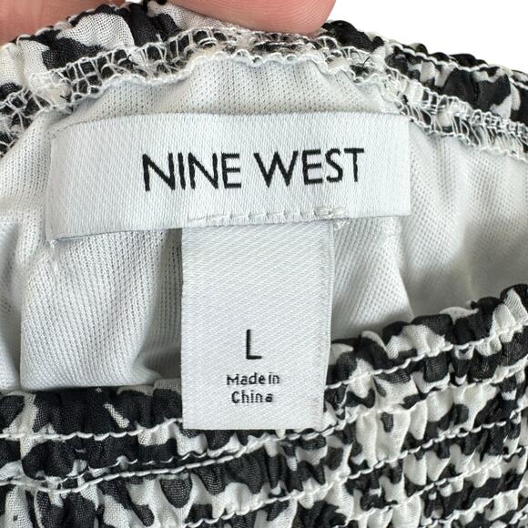 Nine West Black White Zebra Print Square Neck Smoked Lined Long Sleeve Blouse L - Picture 6 of 8